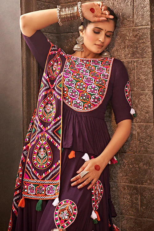 Purple Thread Embroidered Designer Traditonal Navratri Collection