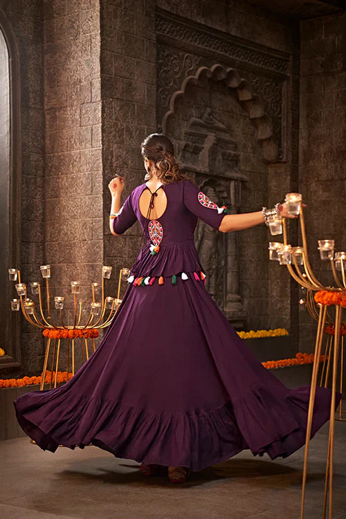 Purple Thread Embroidered Designer Traditonal Navratri Collection