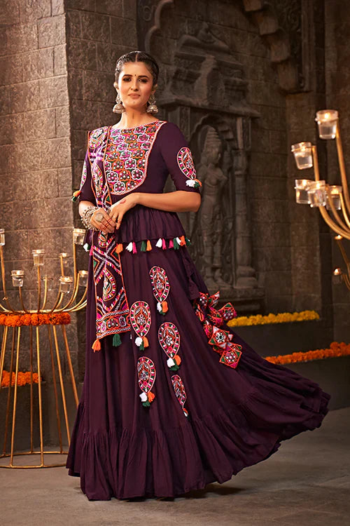 Purple Thread Embroidered Designer Traditonal Navratri Collection