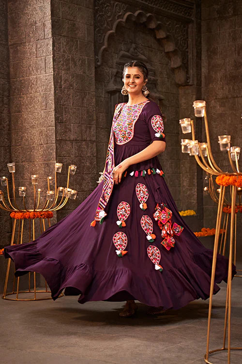 Purple Thread Embroidered Designer Traditonal Navratri Collection