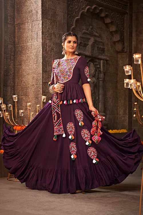 Purple Thread Embroidered Designer Traditonal Navratri Collection