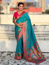 Rama Pure Viscose Silk Meenakari Zari Motif Saree with Folk Art Pallu and Brocade Blouse