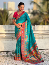 Rama Pure Viscose Silk Meenakari Zari Motif Saree with Folk Art Pallu and Brocade Blouse