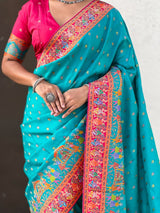 Rama Pure Viscose Silk Meenakari Zari Motif Saree with Folk Art Pallu and Brocade Blouse