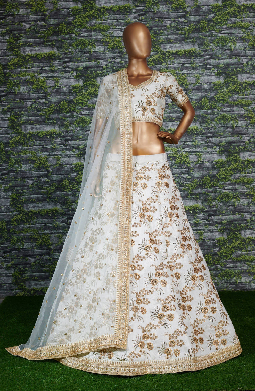 Hypnotic White Colored Wedding Wear Embroidered Satin Lehenga Choli