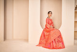 Orange Color Banarasi Silk Base Jewel Neck Blouse Embroidered Saree