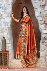 Orange Patola Weaving Silk Festival Wear Saree