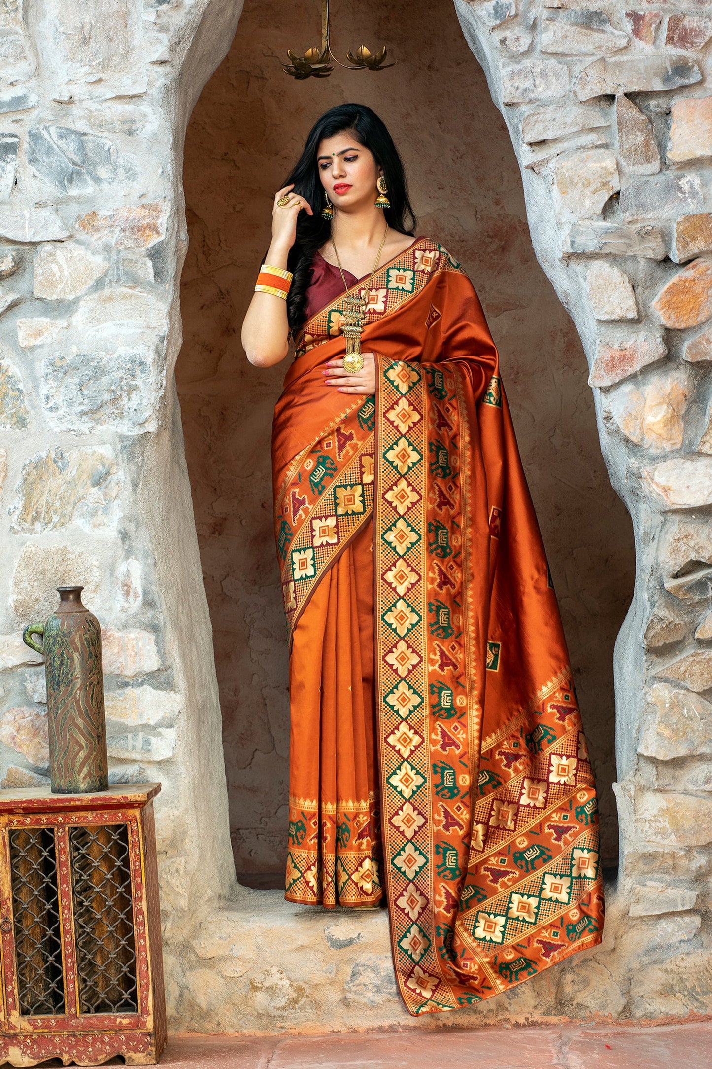 Orange Patola Weaving Silk Festival Wear Saree