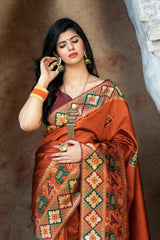 Orange Patola Weaving Silk Festival Wear Saree