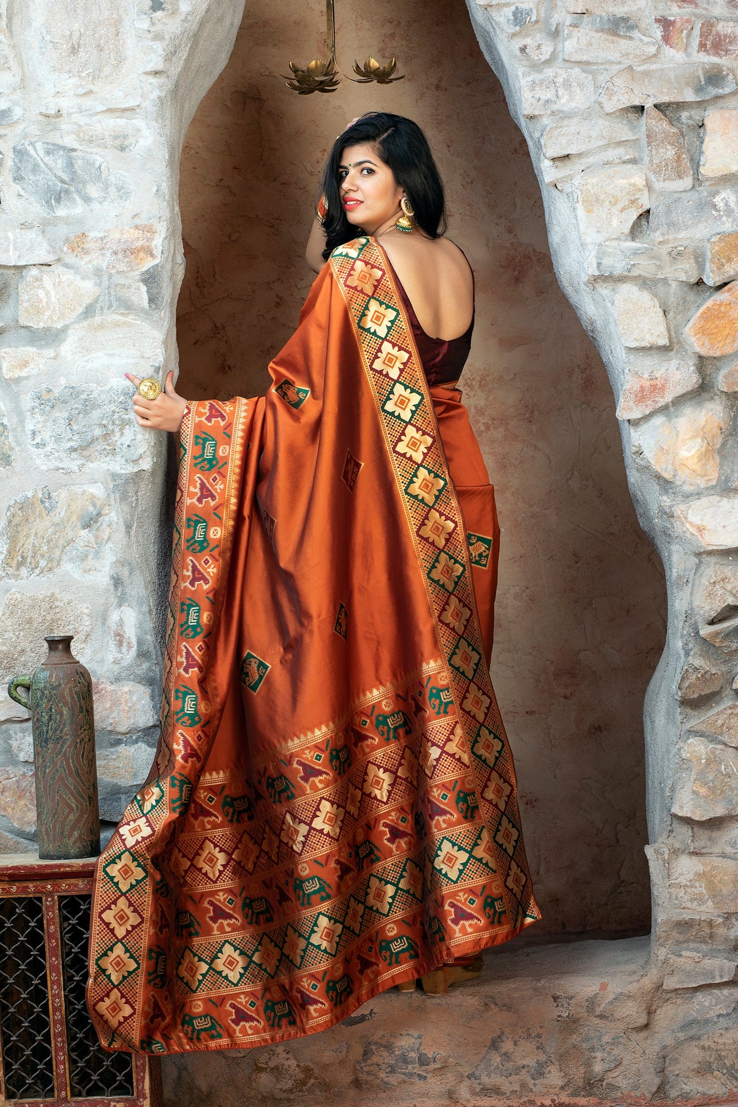 Orange Patola Weaving Silk Festival Wear Saree