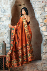 Orange Patola Weaving Silk Festival Wear Saree