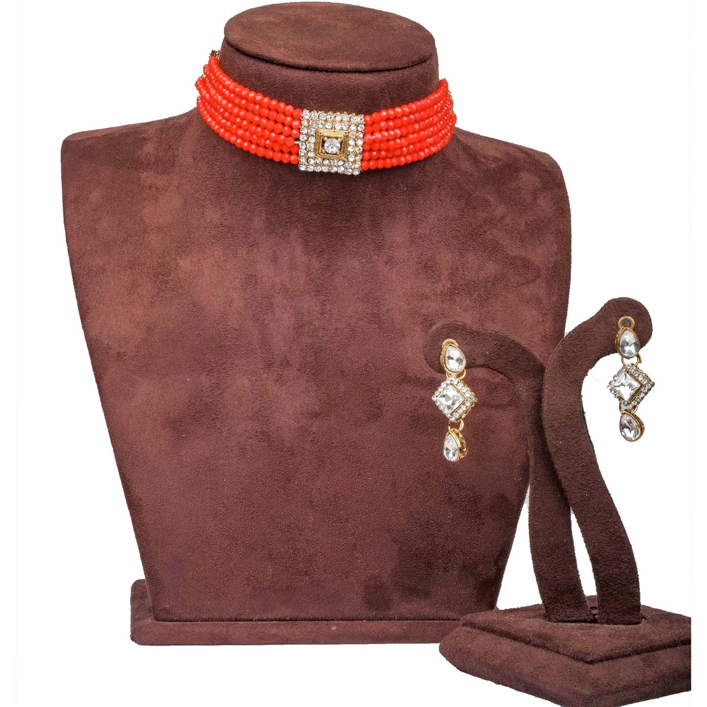Orange Pearl With Italian Dimond Necklace Alloy Jewel Set