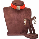 Orange Pearl With Italian Dimond Necklace Alloy Jewel Set