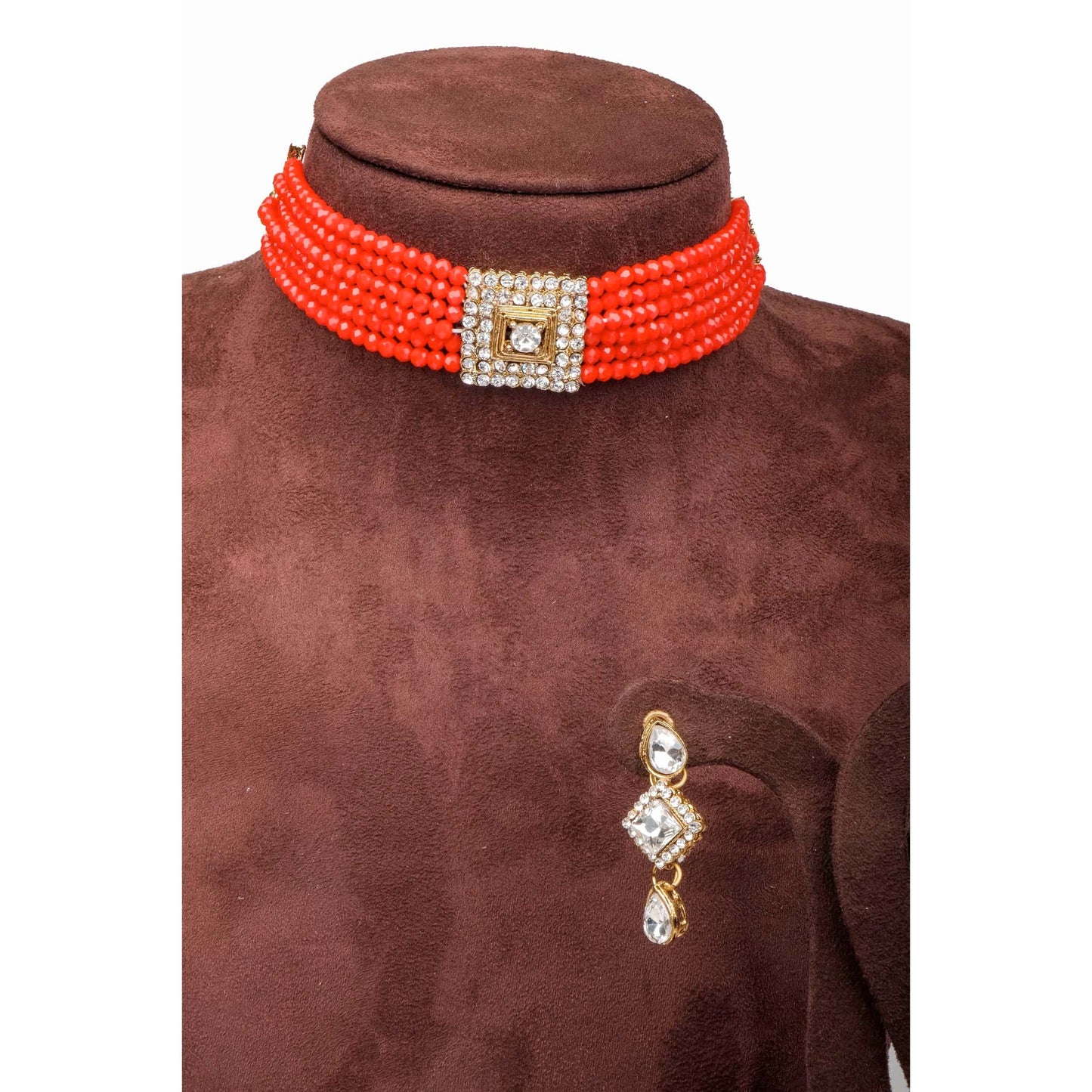 Orange Pearl With Italian Dimond Necklace Alloy Jewel Set