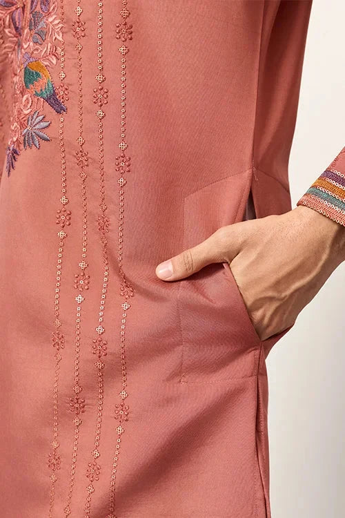 Elegant Royal V Style Orange Kurta Pant for Mens wear