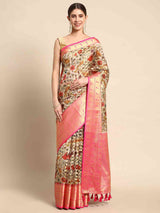 Pure Organza Floral Print Zari Work Saree