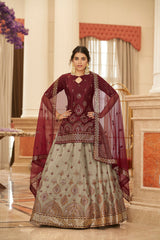Outstanding Beige Gota Work Chinon Festival Wear Lehenga Choli