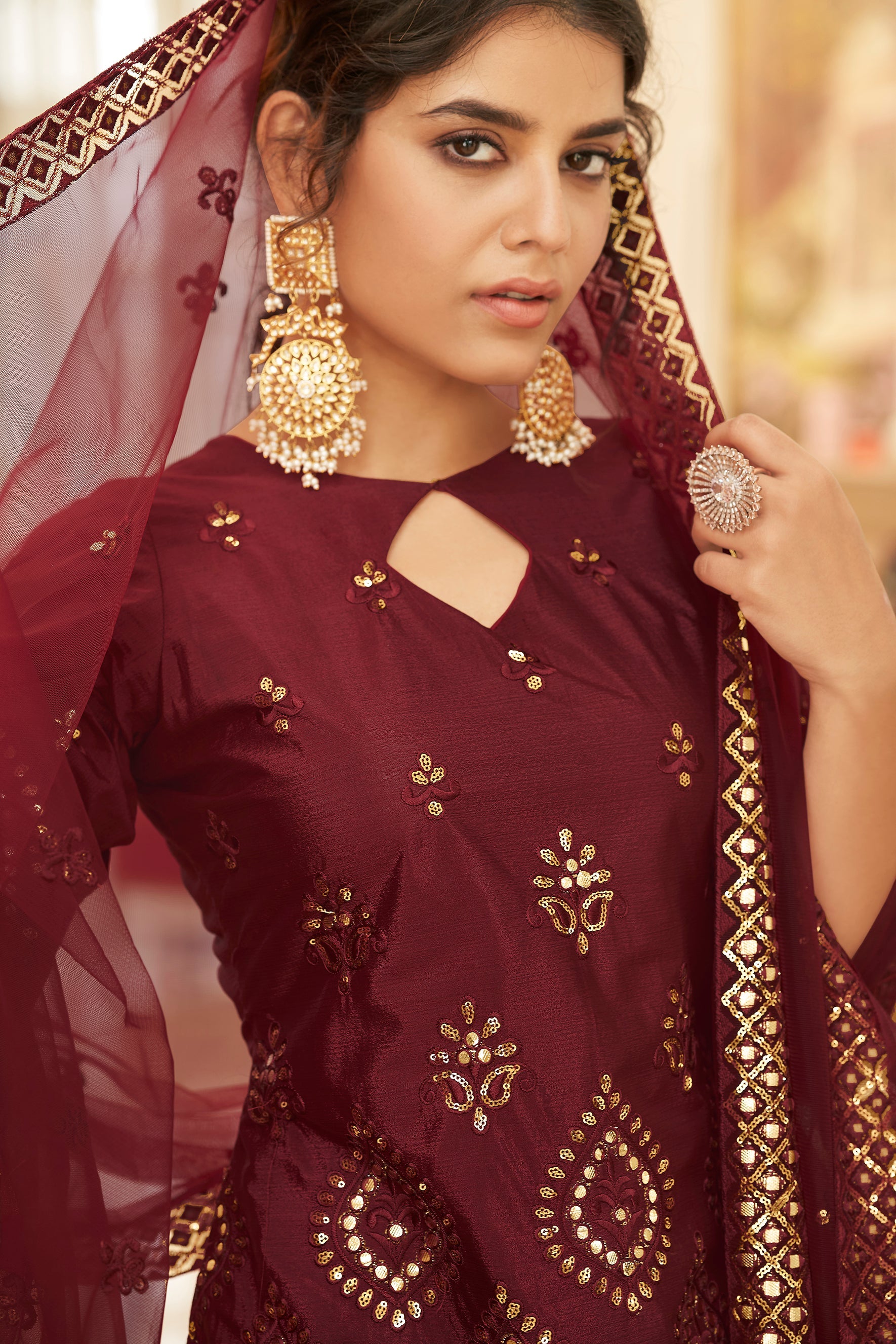 Outstanding Beige Gota Work Chinon Festival Wear Lehenga Choli