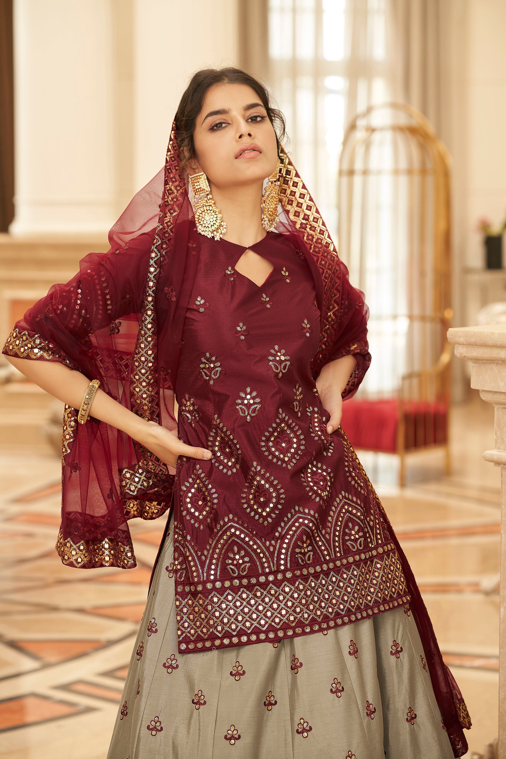 Outstanding Beige Gota Work Chinon Festival Wear Lehenga Choli