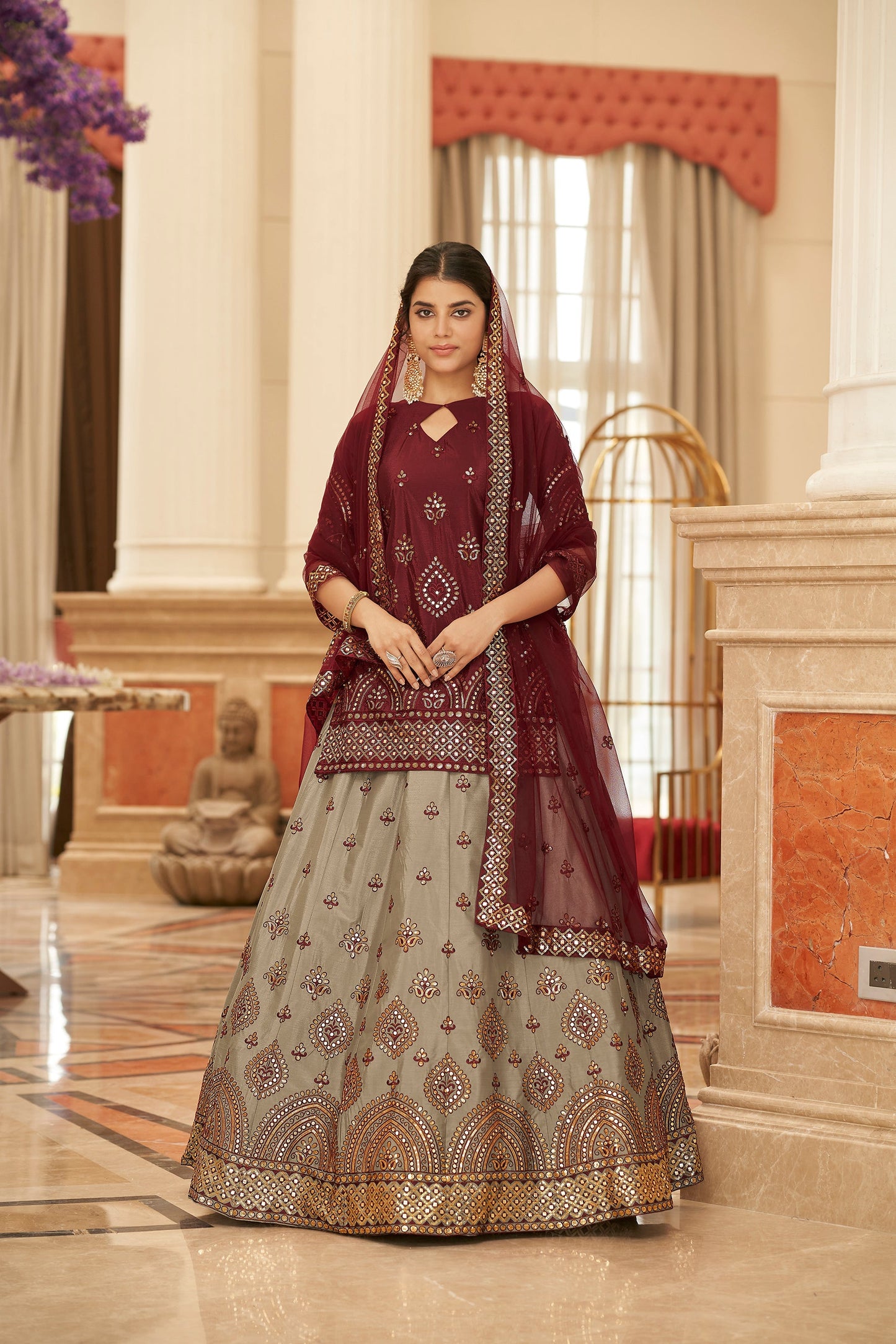 Outstanding Beige Gota Work Chinon Festival Wear Lehenga Choli