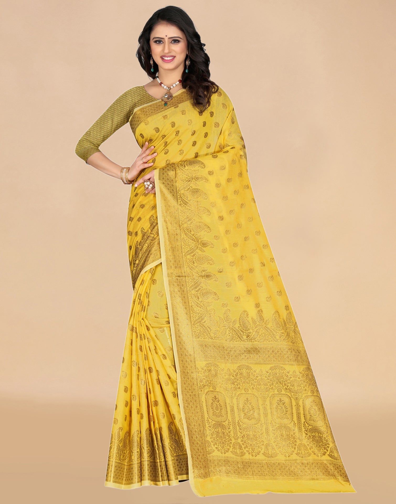 Yellow Weaving Cotton Saree