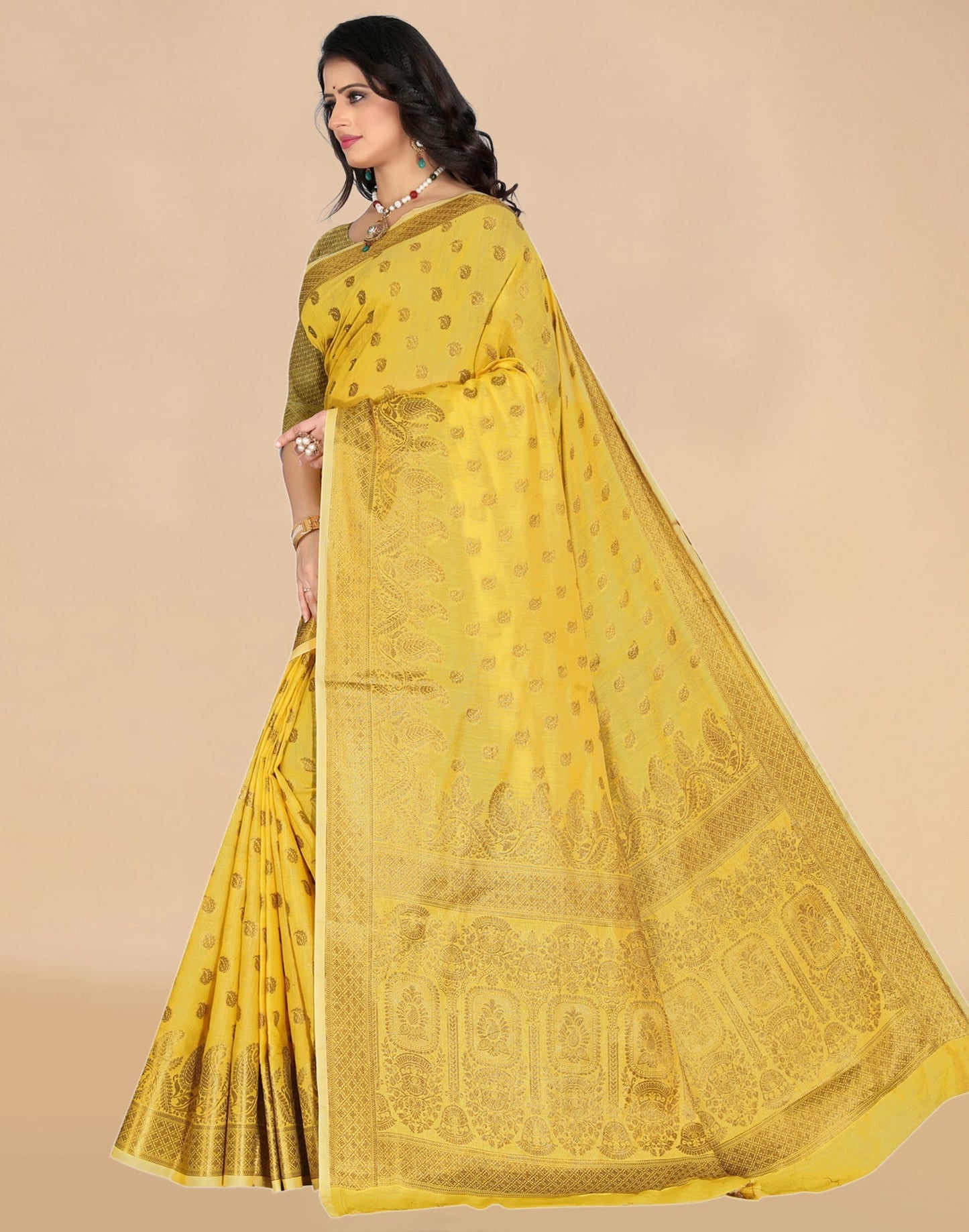 Yellow Weaving Cotton Saree