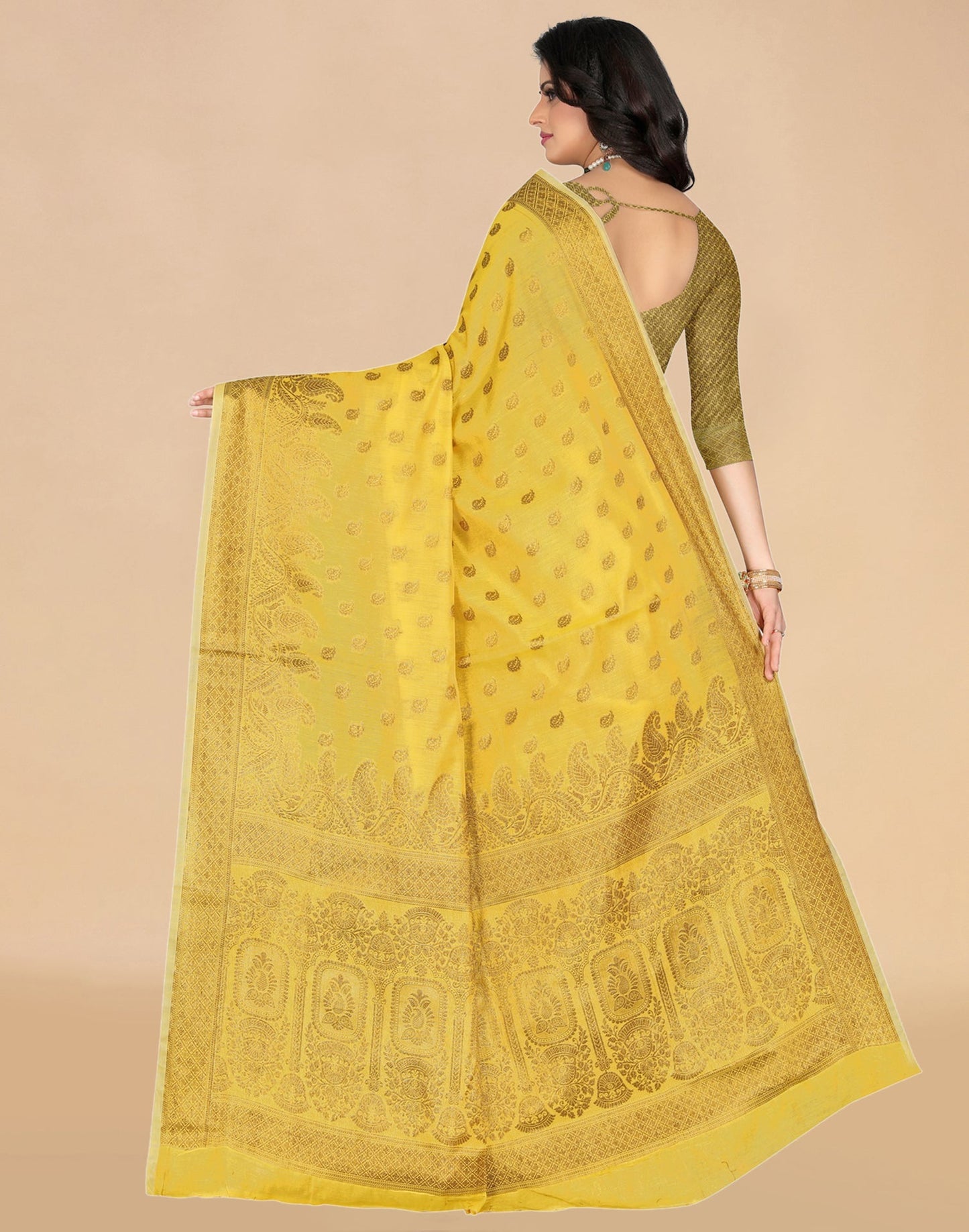 Yellow Weaving Cotton Saree