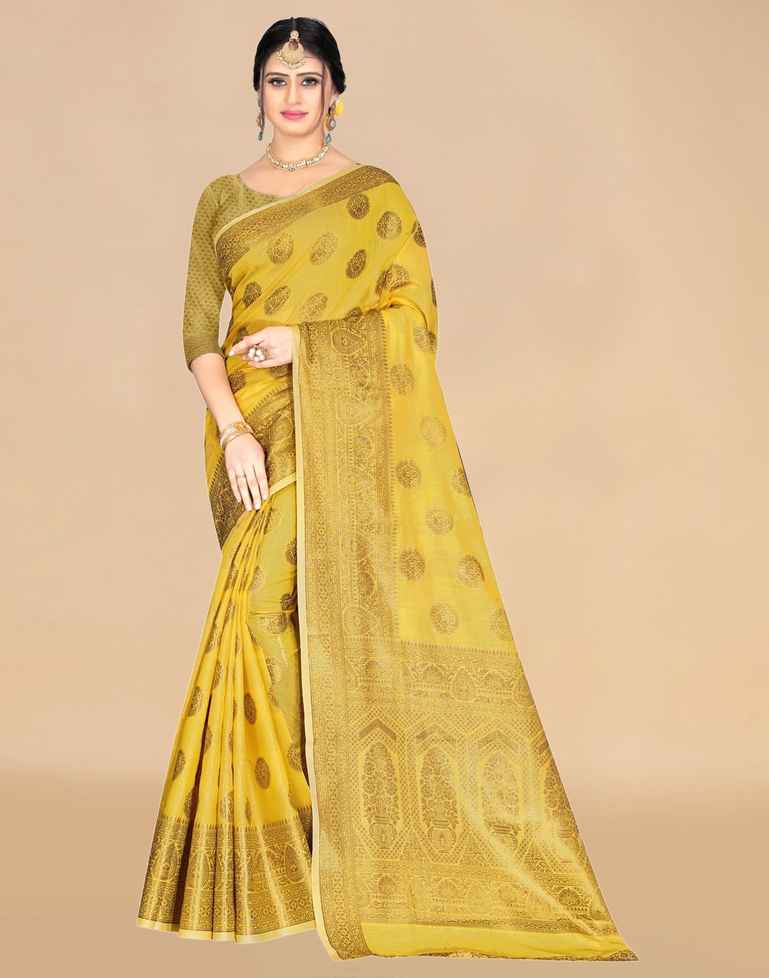 Yellow Weaving Cotton Saree