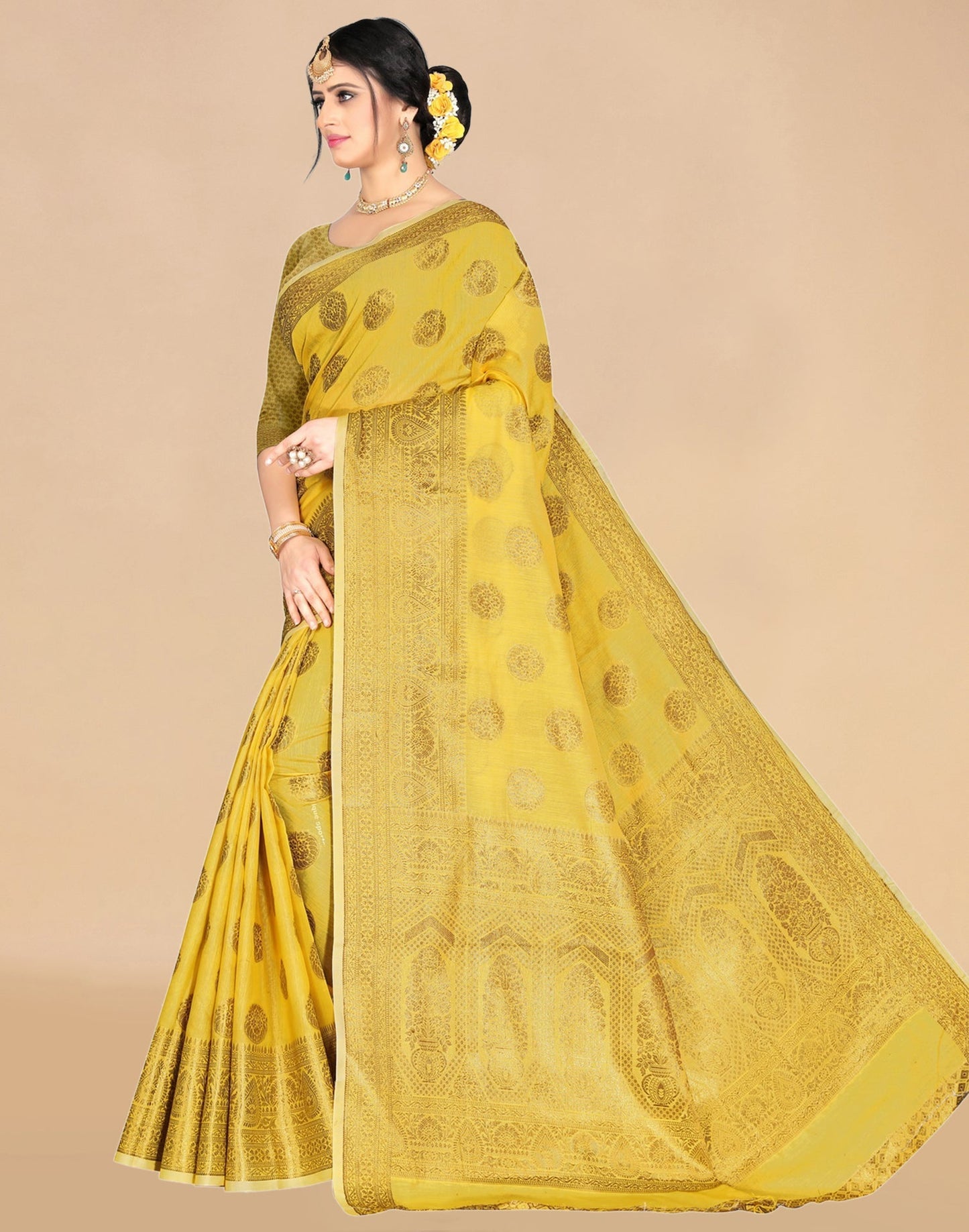 Yellow Weaving Cotton Saree