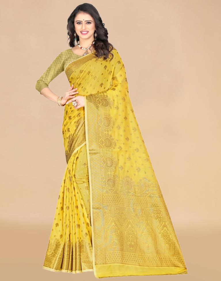 Yellow Weaving Cotton Saree