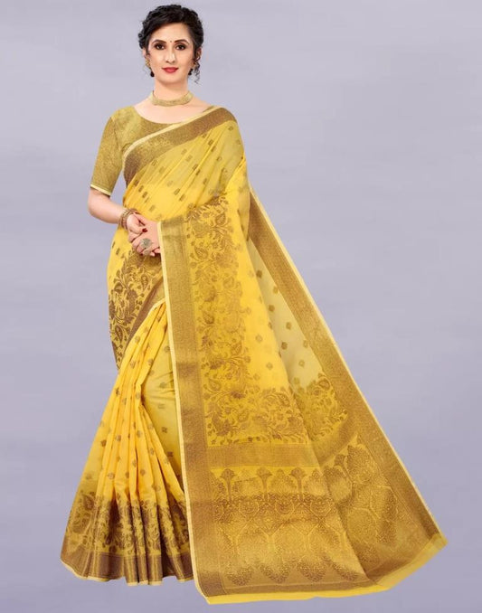 Yellow Weaving Cotton Saree