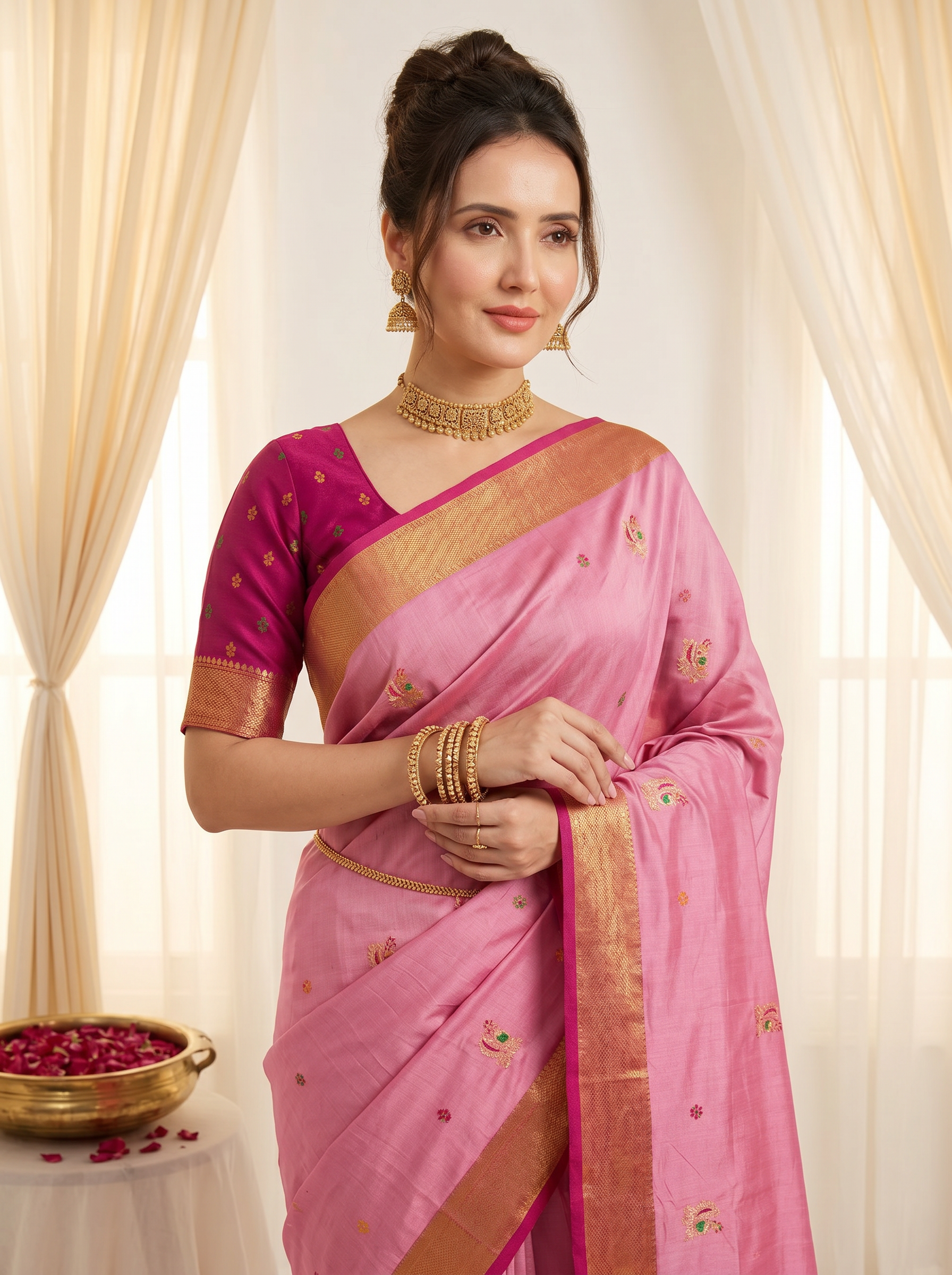 Baby PInk Premium Soft Silk Saree Designer Party Wear Saree With Gold Zari Peacock Motifs Meenakari Pallu Wedding Festive Saree