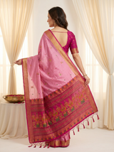 Baby PInk Premium Soft Silk Saree Designer Party Wear Saree With Gold Zari Peacock Motifs Meenakari Pallu Wedding Festive Saree