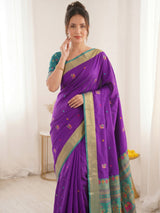 Purple Premium Soft Silk Saree Designer Party Wear Saree With Gold Zari Peacock Motifs Meenakari Pallu Wedding Festive Saree