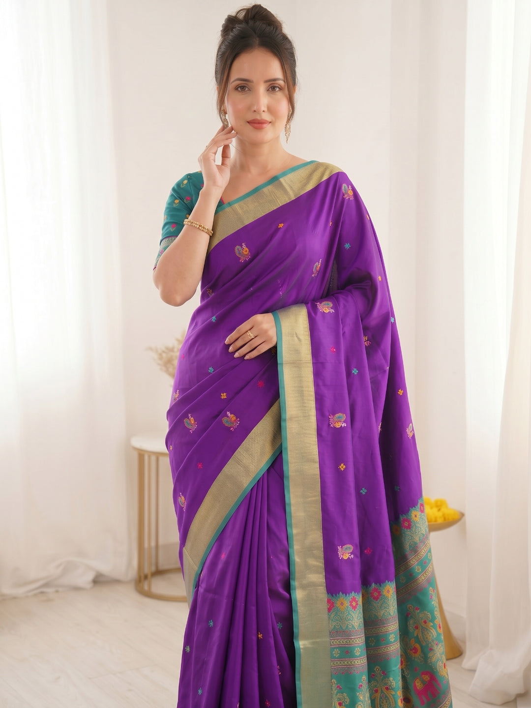 Purple Premium Soft Silk Saree Designer Party Wear Saree With Gold Zari Peacock Motifs Meenakari Pallu Wedding Festive Saree