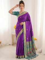Purple Premium Soft Silk Saree Designer Party Wear Saree With Gold Zari Peacock Motifs Meenakari Pallu Wedding Festive Saree