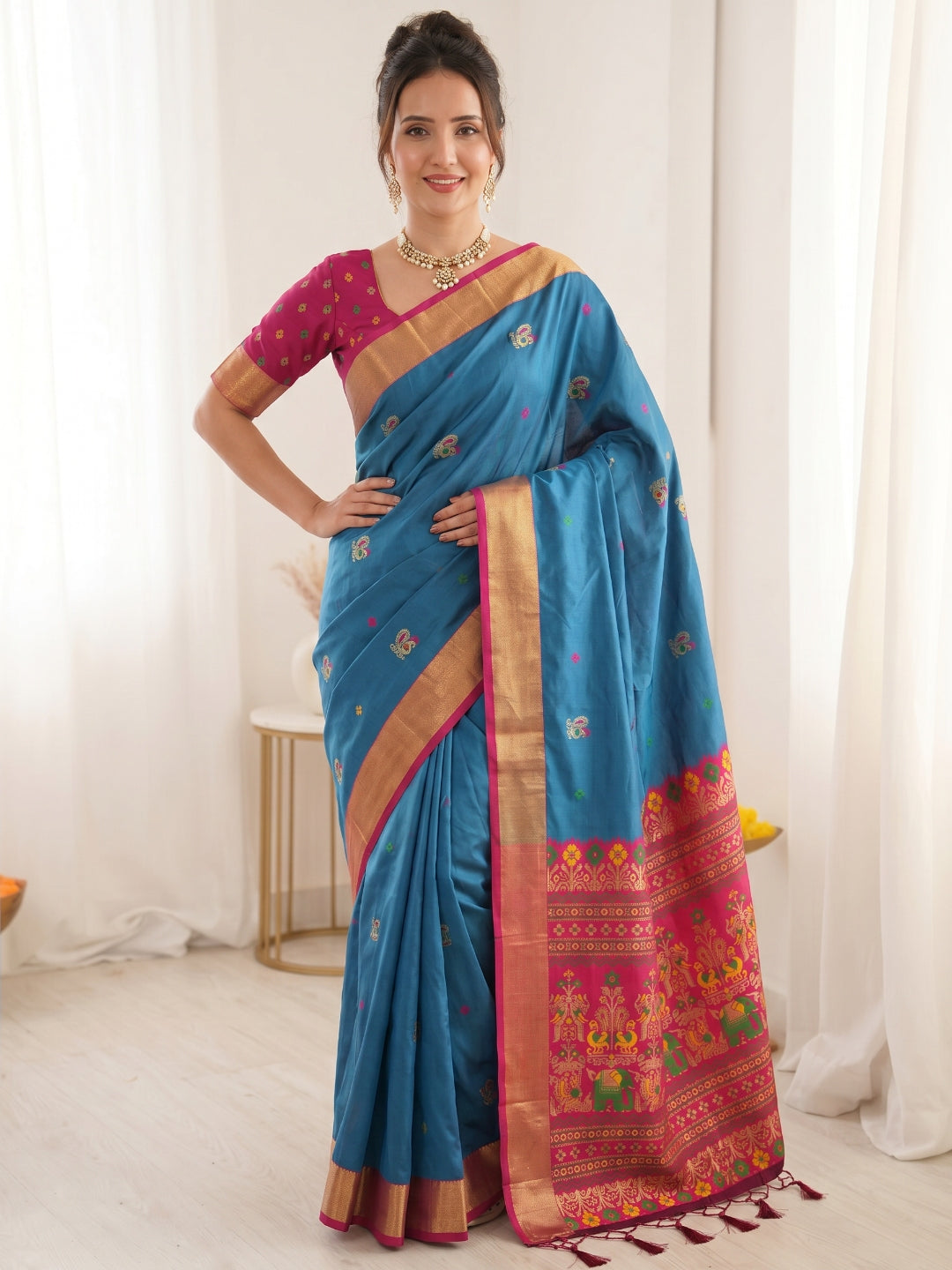 Rama Premium Soft Silk Saree Designer Party Wear Saree With Gold Zari Peacock Motifs Meenakari Pallu Wedding Festive Saree