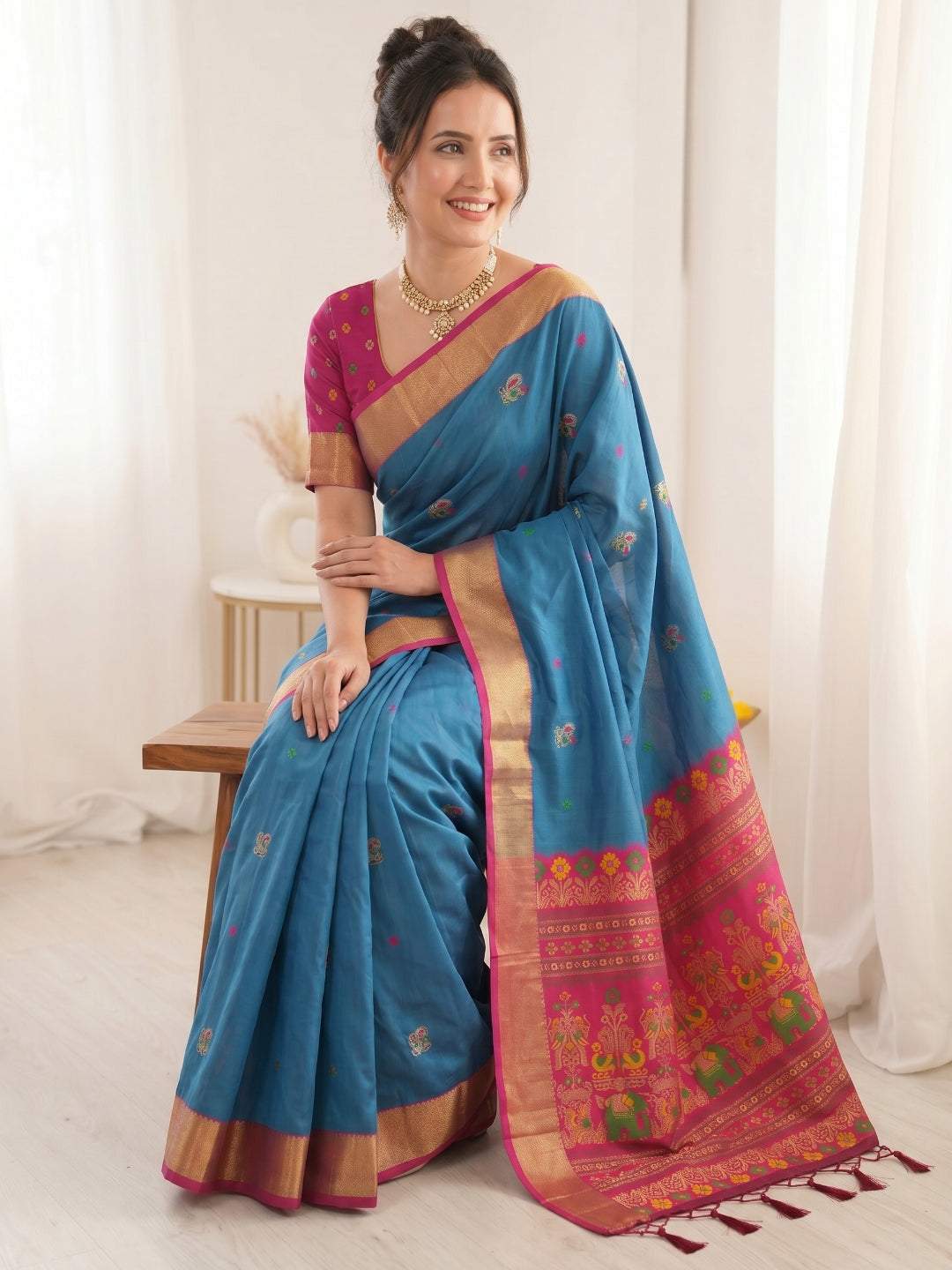 Rama Premium Soft Silk Saree Designer Party Wear Saree With Gold Zari Peacock Motifs Meenakari Pallu Wedding Festive Saree
