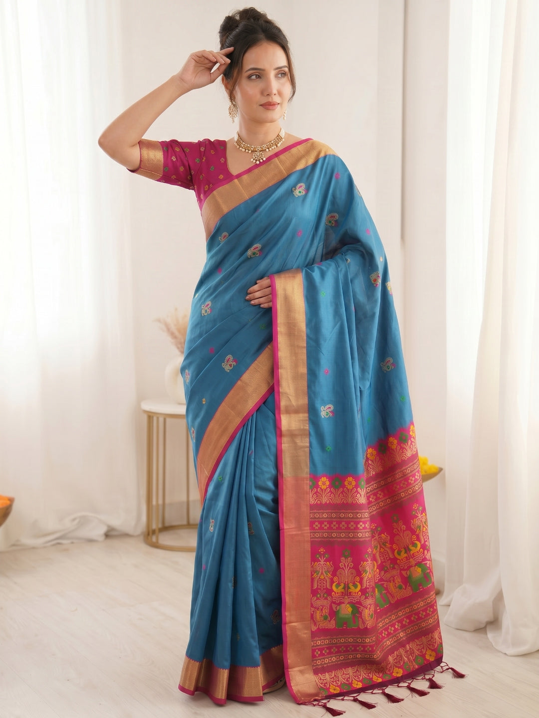 Rama Premium Soft Silk Saree Designer Party Wear Saree With Gold Zari Peacock Motifs Meenakari Pallu Wedding Festive Saree