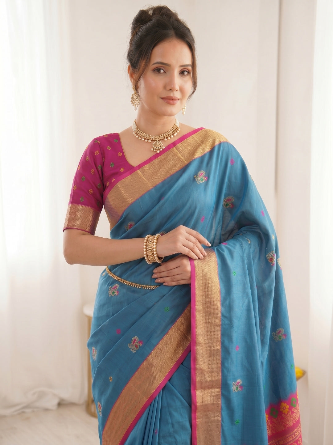 Rama Premium Soft Silk Saree Designer Party Wear Saree With Gold Zari Peacock Motifs Meenakari Pallu Wedding Festive Saree