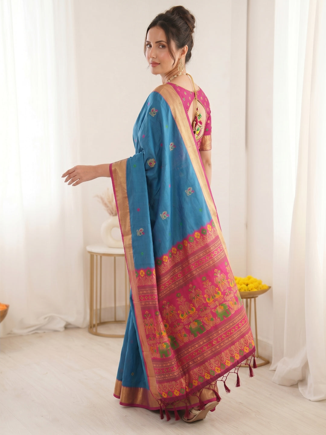 Rama Premium Soft Silk Saree Designer Party Wear Saree With Gold Zari Peacock Motifs Meenakari Pallu Wedding Festive Saree