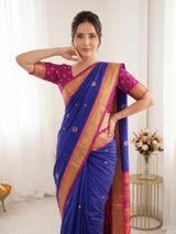 Violet Premium Soft Silk Saree Designer Party Wear Saree With Gold Zari Peacock Motifs Meenakari Pallu Wedding Festive Saree