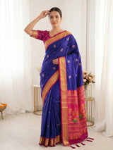 Violet Premium Soft Silk Saree Designer Party Wear Saree With Gold Zari Peacock Motifs Meenakari Pallu Wedding Festive Saree