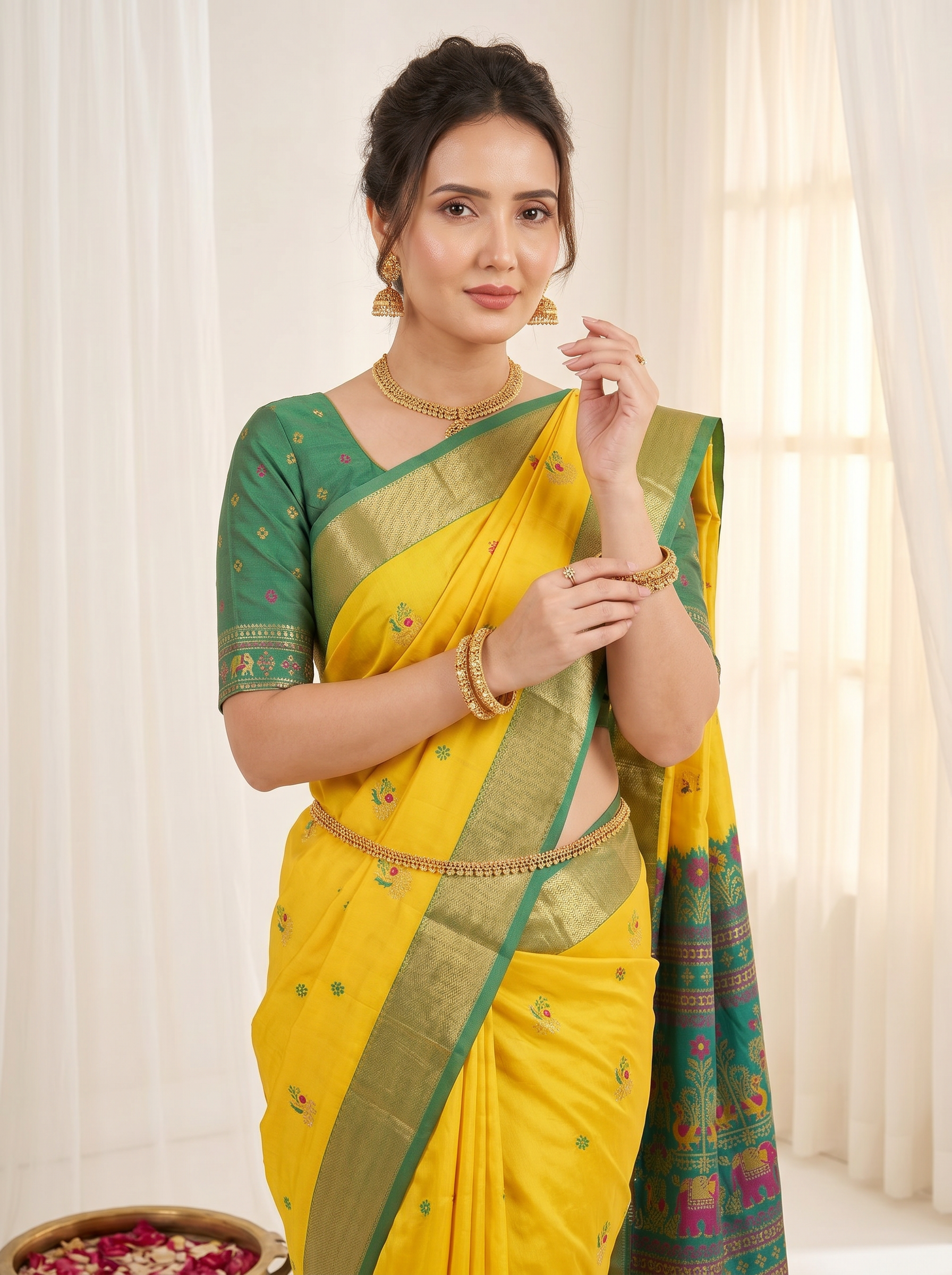 Yellow Premium Soft Silk Saree Designer Party Wear Saree With Gold Zari Peacock Motifs Meenakari Pallu Wedding Festive Saree