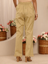 Libas Beige Solid Cotton Trousers
