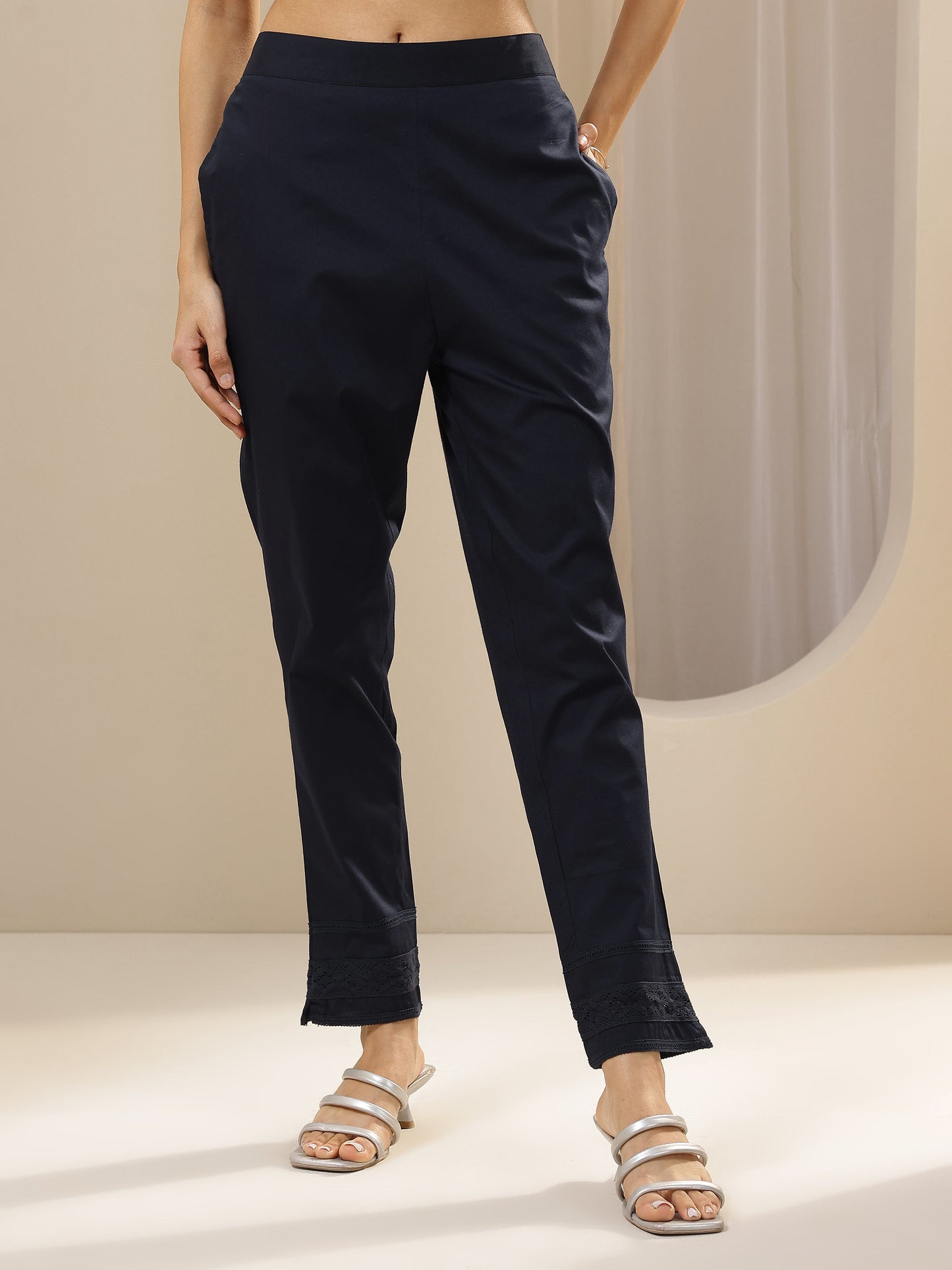 Gerua Blue Solid Cotton Trousers