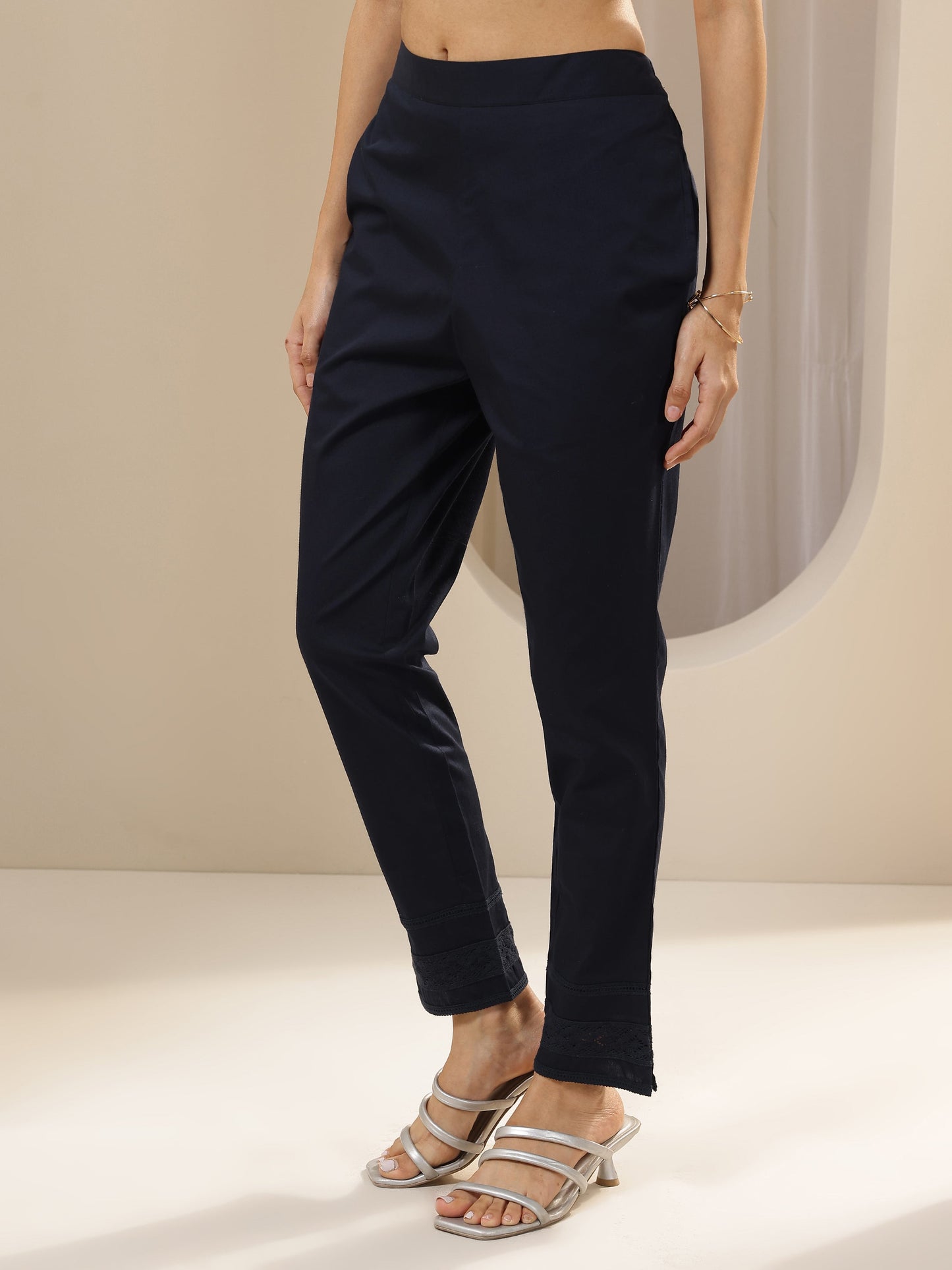 Gerua Blue Solid Cotton Trousers
