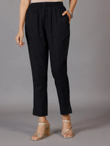 Libas Black Solid Cotton Trousers