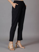 Libas Black Solid Cotton Trousers
