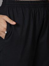 Libas Black Solid Cotton Trousers